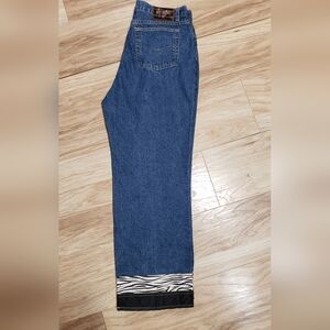 Trendy Women Size 14 Jean Wide Leg Zebra Detail On Bottom Of Leg High Waist